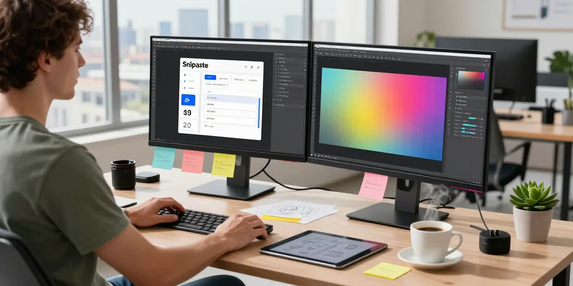 Discover snipaste下载 efficiency with a tech enthusiast in a vibrant workspace using screenshot tools and annotations.