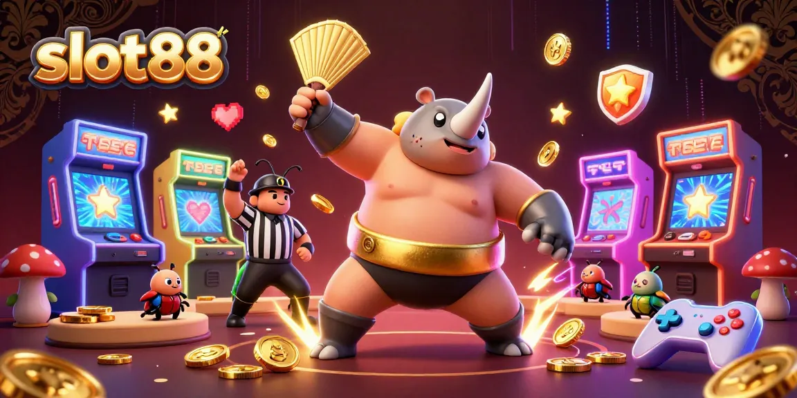 Mainkan slot88 dengan kegembiraan saat ratusan koin emas berterbangan dalam ilustrasi kasino yang mendebarkan.