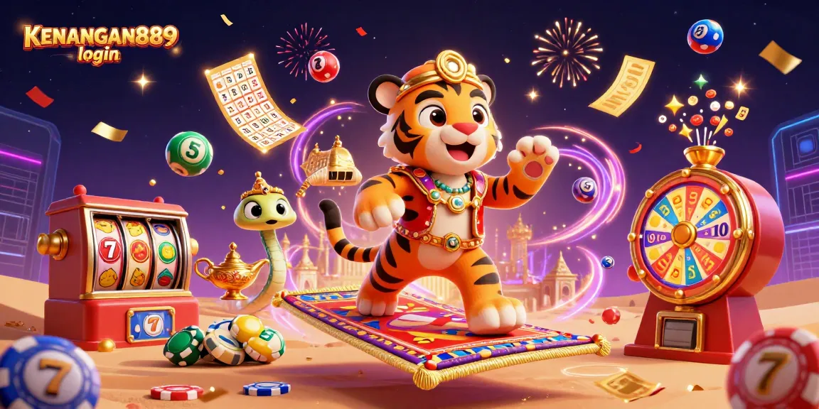 Engage in the fun of KENANGAN889 login with vibrant casino games, slots, and lively illustrations.