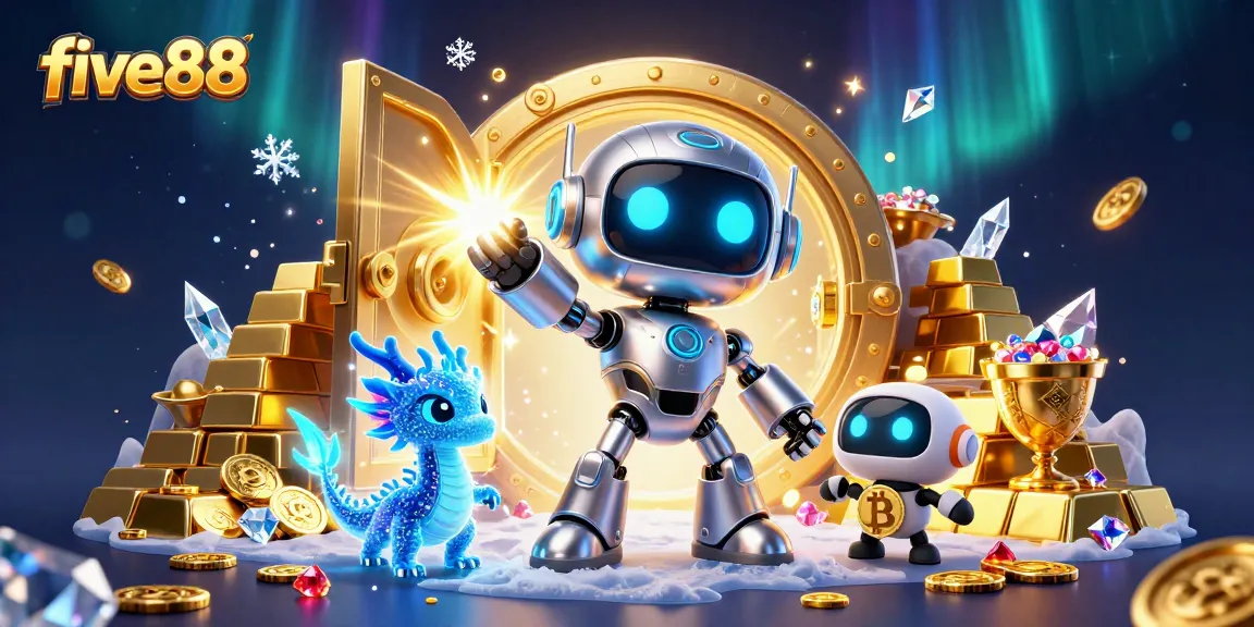 Experience the excitement of five88 with a vibrant 3D illustration of a casino scene.