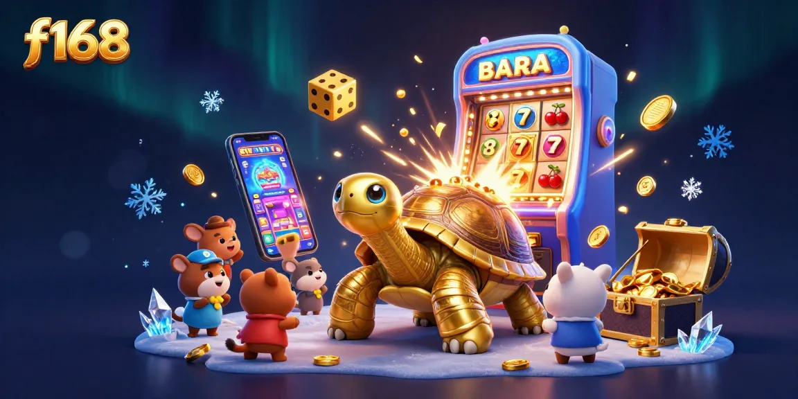 Experience exhilarating gaming at f168 with a dynamic scene showcasing a golden tortoise pinball machine amidst thrilling casino elements.