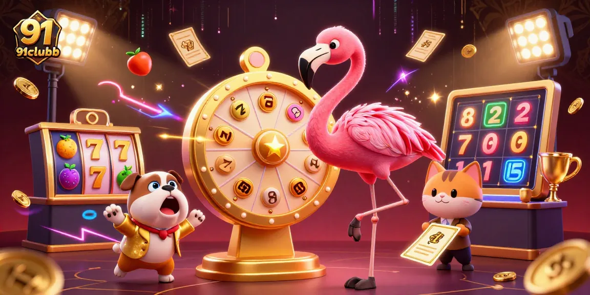 Spin big wins with 91clubb in a vibrant casino-themed 3D illustration!