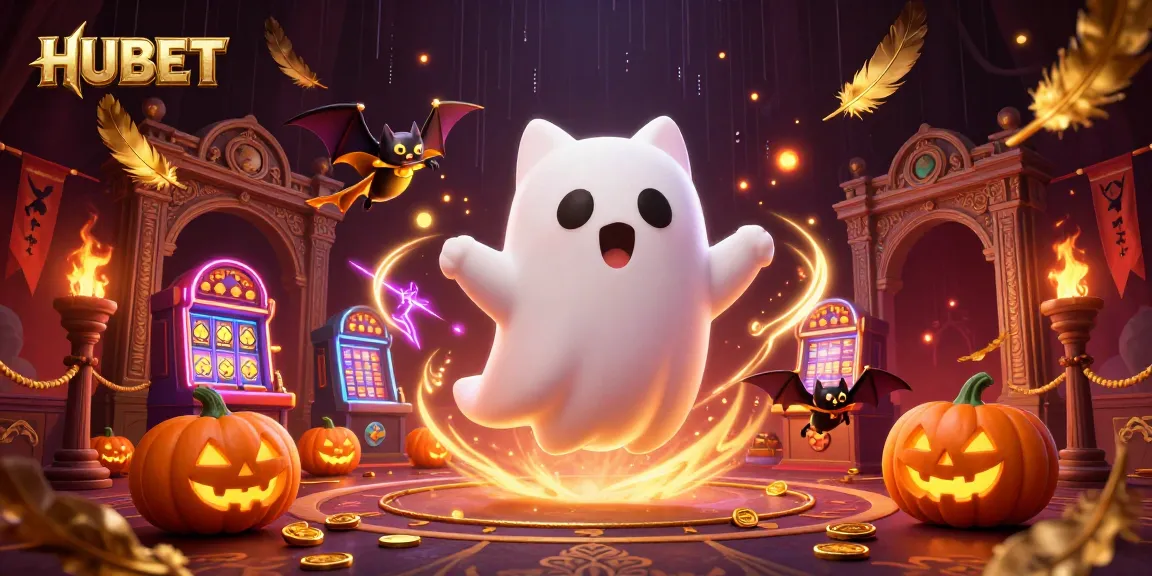 Experience thrilling gaming action at HUBET with a haunted casino scene featuring a ghost cat.