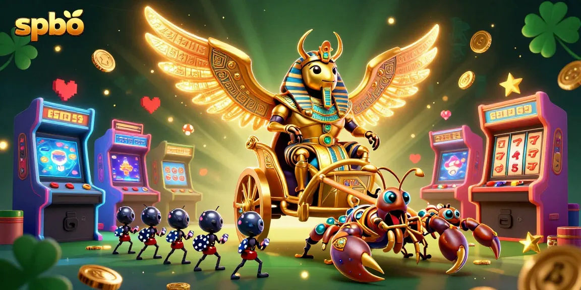 Experience thrilling action with spbo as the golden scarab beetle leads rich casino adventures in this vibrant 3D illustration.