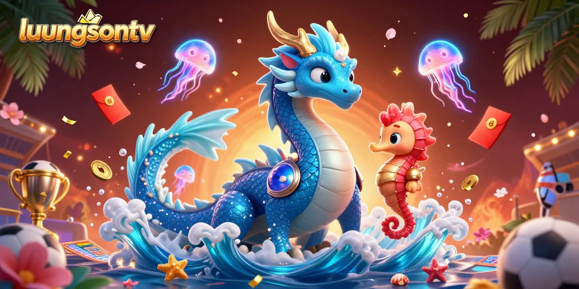 Engage with live sports at luongsontv featuring the azure dragon and playful seahorse in a vibrant casino scene.