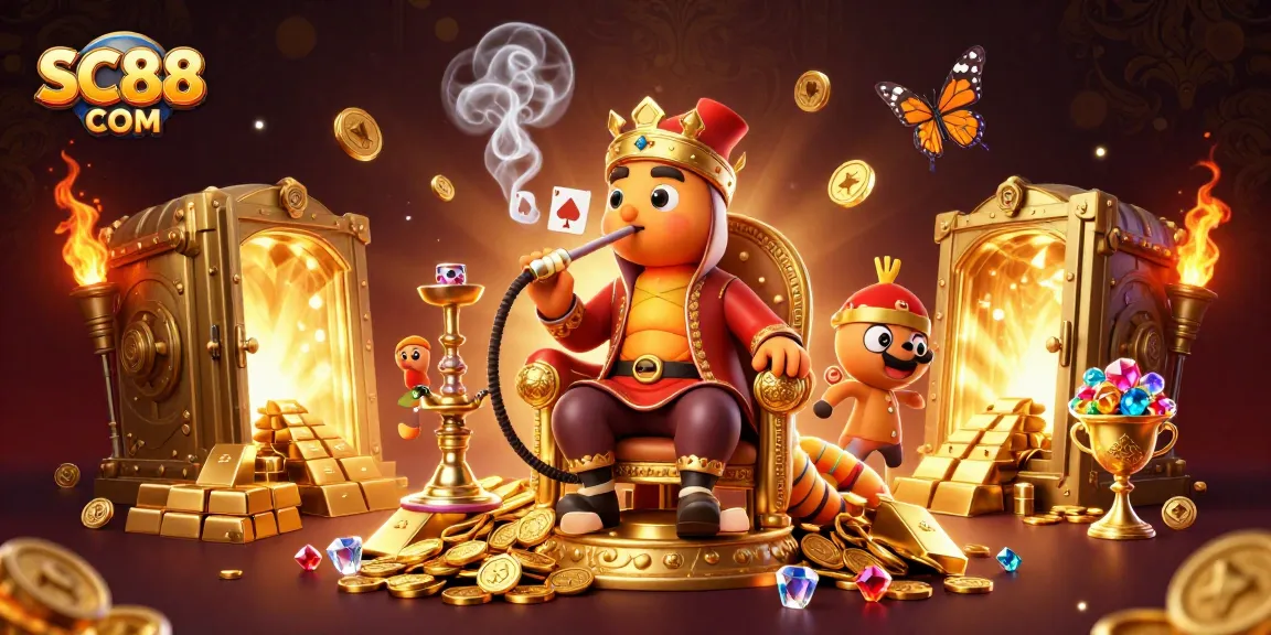 Experience excitement at SC88 COM with a vibrant 3D illustration of casino-themed elements.