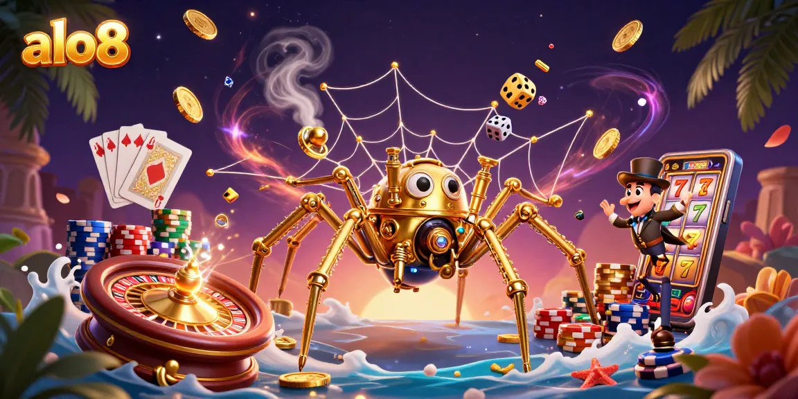 Join the fun with alo8 as the golden spider weaves a web of luck in this vibrant online casino scene.