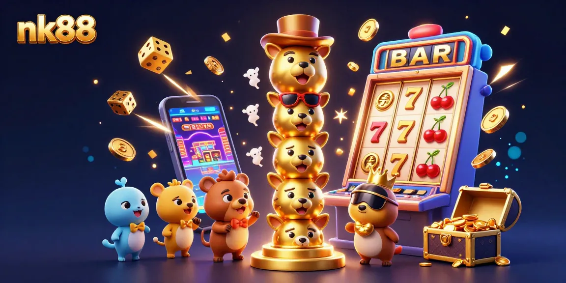 Experience thrilling jackpots and vibrant games at nk88 casino with a colorful 3D illustration.