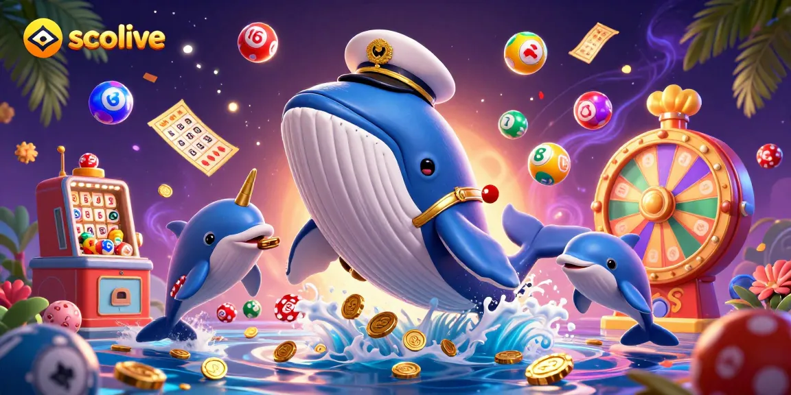 Socolive enhances the excitement of winning with vibrant 3D gambling elements, showcasing a dynamic whale and fun dolphins.