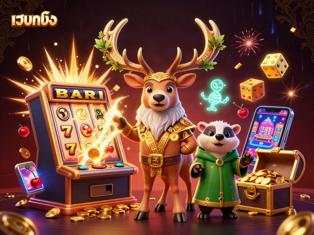Experience engaging gameplay at เว็บตรง with a vibrant casino scene featuring dynamic slot machines and colorful characters.