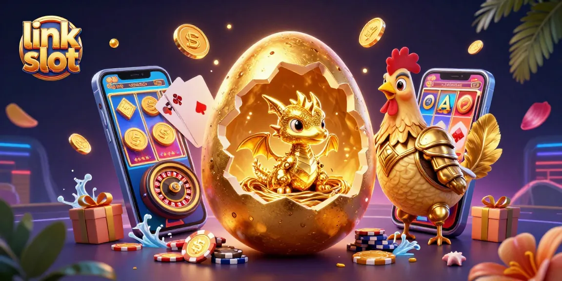 Mainkan link slot dengan naga emas dan simbol kasino berkilauan yang menakjubkan.