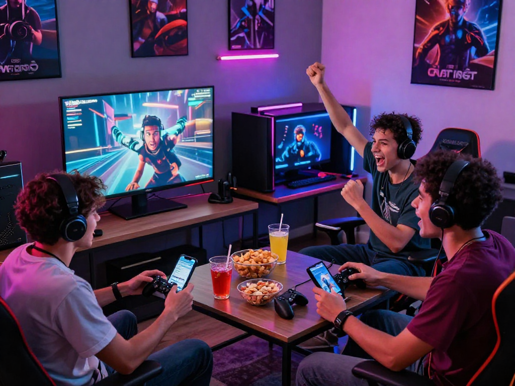 I migliori casino online: amici entusiasti giocano insieme in una vivace atmosfera di gioco.