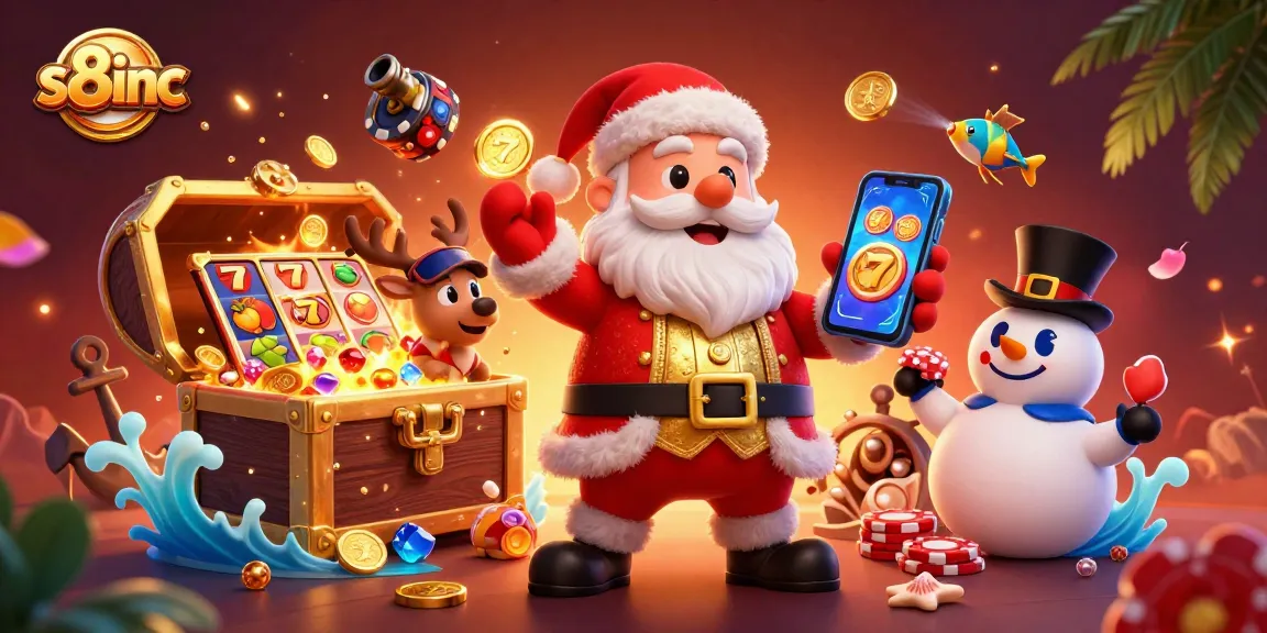 Experience the excitement of s8inc with Santa and friends in a vibrant casino scene.