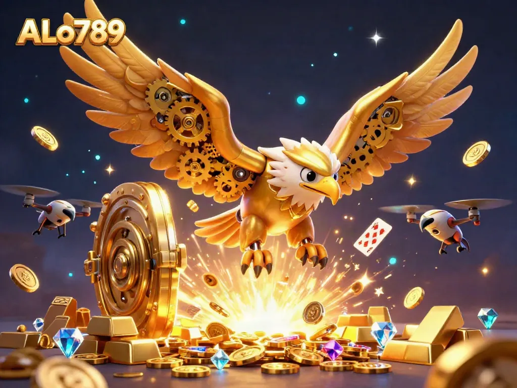 Experience thrilling games at ALo789, where winning opportunities await amidst shimmering casino elements and vibrant energy.