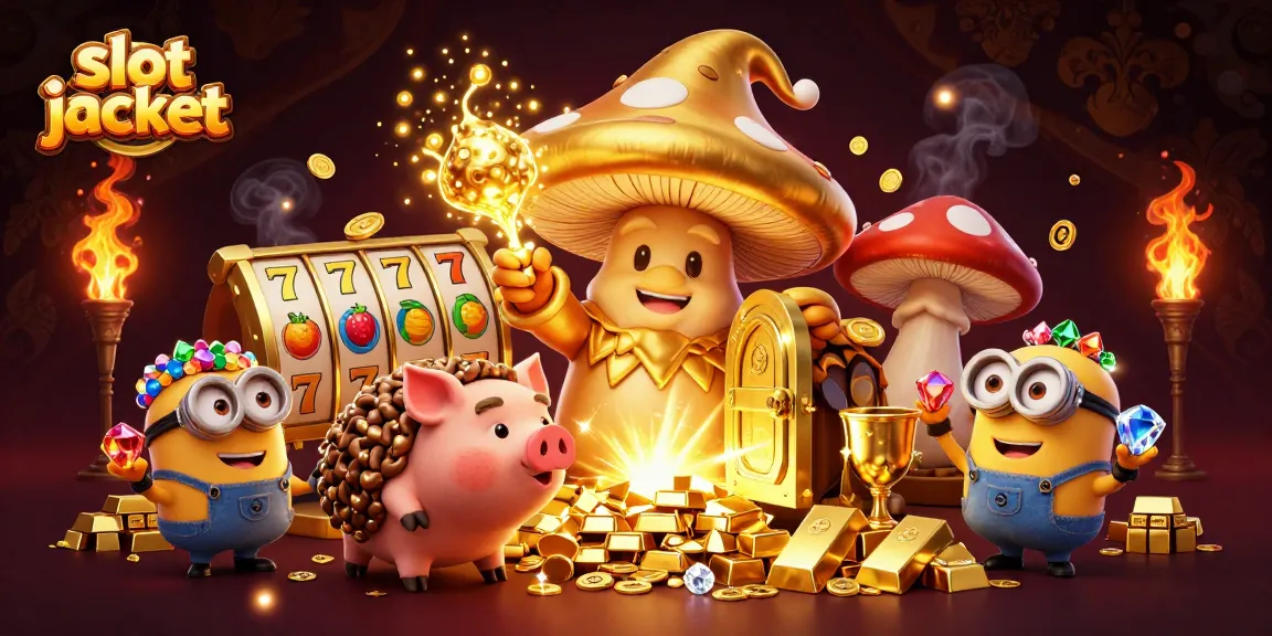 Experience the excitement of slot jackpot wins in this vibrant, magical casino scene with characters and treasures.