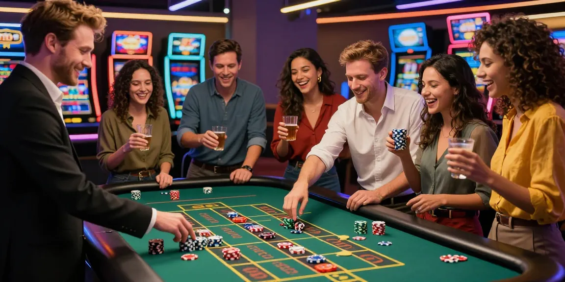 Scena di amici che giocano a un tavolo di roulette nei migliori casino online, esprimendo entusiasmo e divertimento.