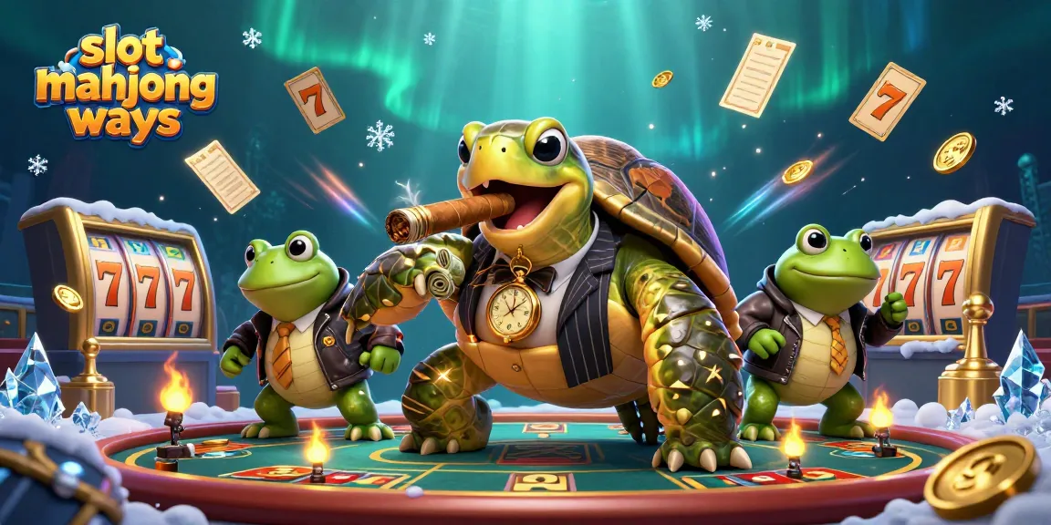 Engage in slot mahjong ways with dynamic gameplay featuring a turtle mobster and enforcers in a lively casino setting.