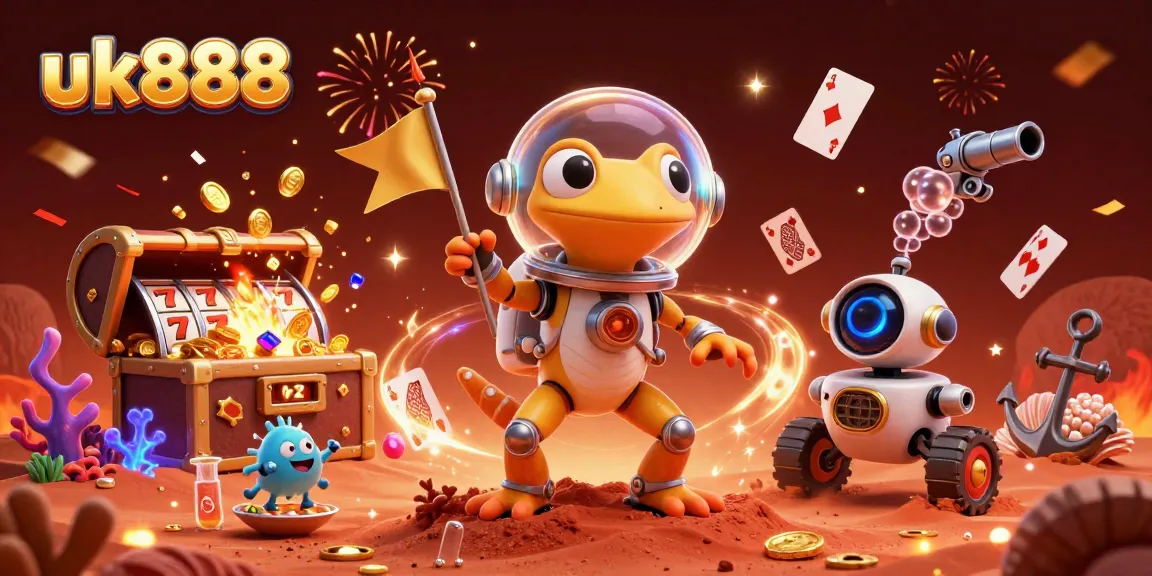 Experience excitement at uk888 with a lively Martian gecko discovering a golden casino.