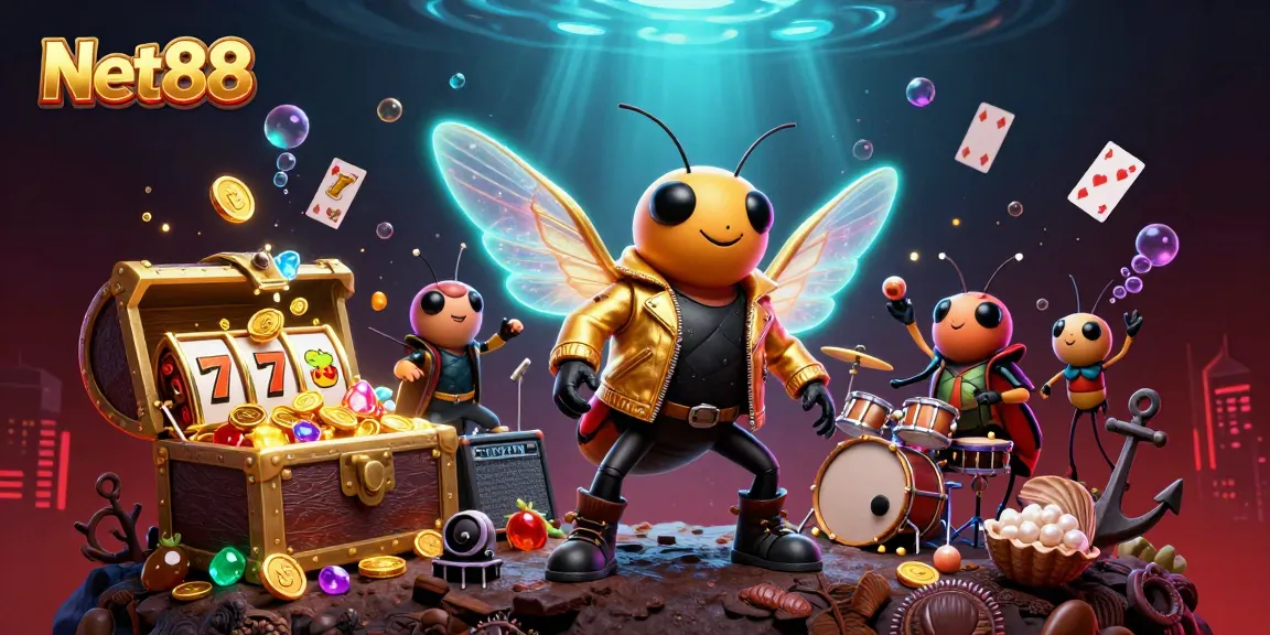 Experience thrilling gaming adventures with Net88 through a vibrant 3D fantasy casino scene.