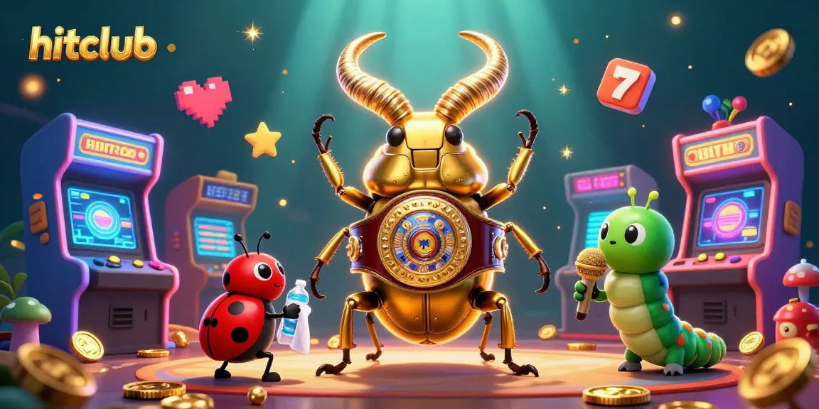 Join the hitclub excitement with a giant beetle boxing match amid vibrant casino graphics.