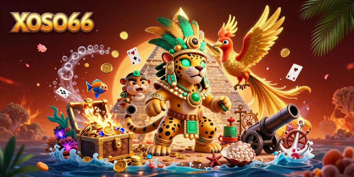 XOSO66 entices players with vibrant casino dynamics, showcasing Mayan jaguar priest and treasures in a 3D spectacle.