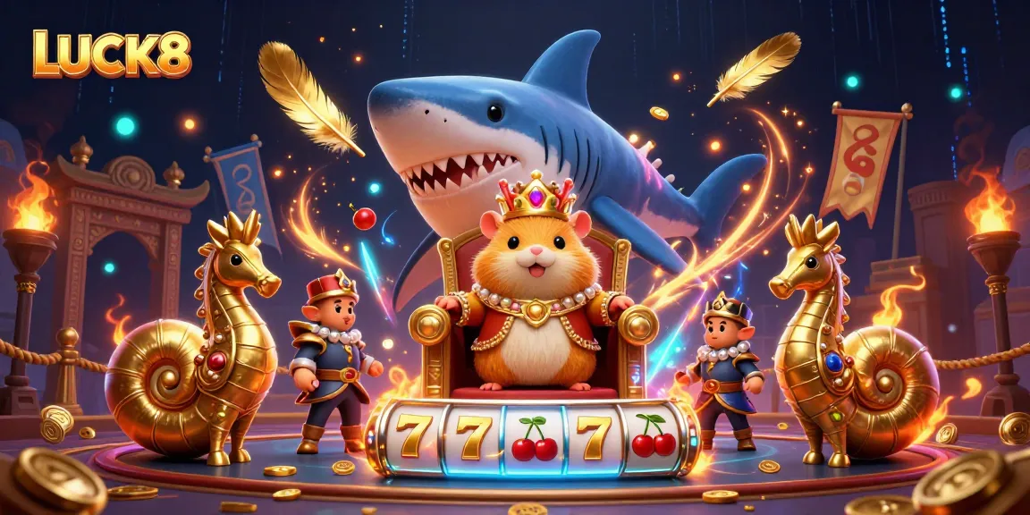LUCK8 creates an exciting gambling atmosphere with a hamster king and vibrant casino elements.