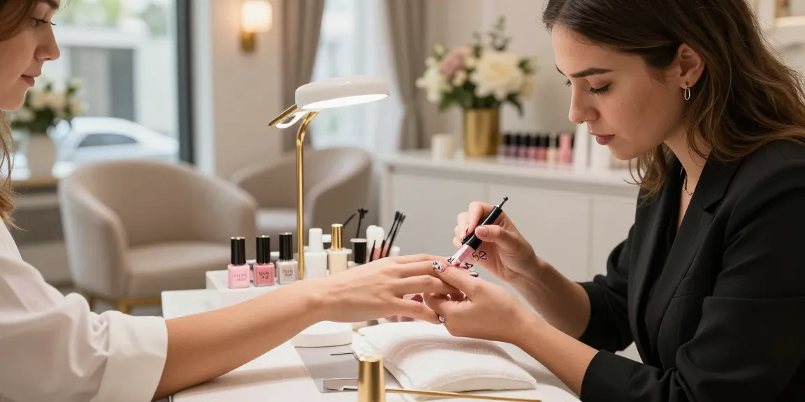 Manikur menggunakan cat kuku LUXURY 12 di salon mewah dengan pencahayaan lembut.