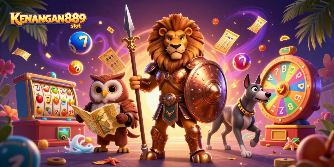 Experience the thrilling KENANGAN889 slot with lively characters and vibrant casino elements.