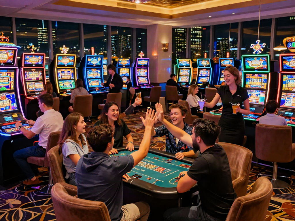 Casino night fun at https://man88pro.com/ with friends enjoying games.