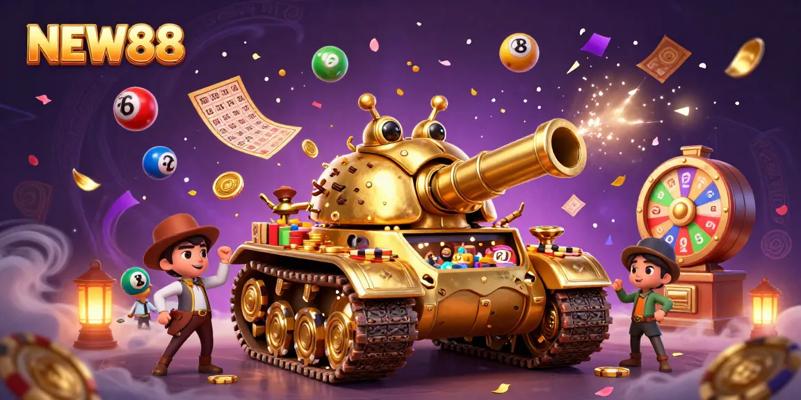 Experience the excitement of NEW88 with a vibrant 3D casino scene featuring lively games and joyful patrons.