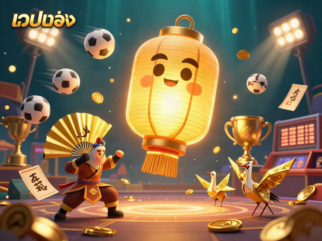 Experience เว็บตรง action with a glowing lantern spirit and golden warriors at the vibrant casino night.