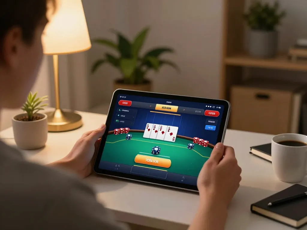 Play online poker on a tablet at home with Go99, experiencing thrilling gameplay in a cozy setting.