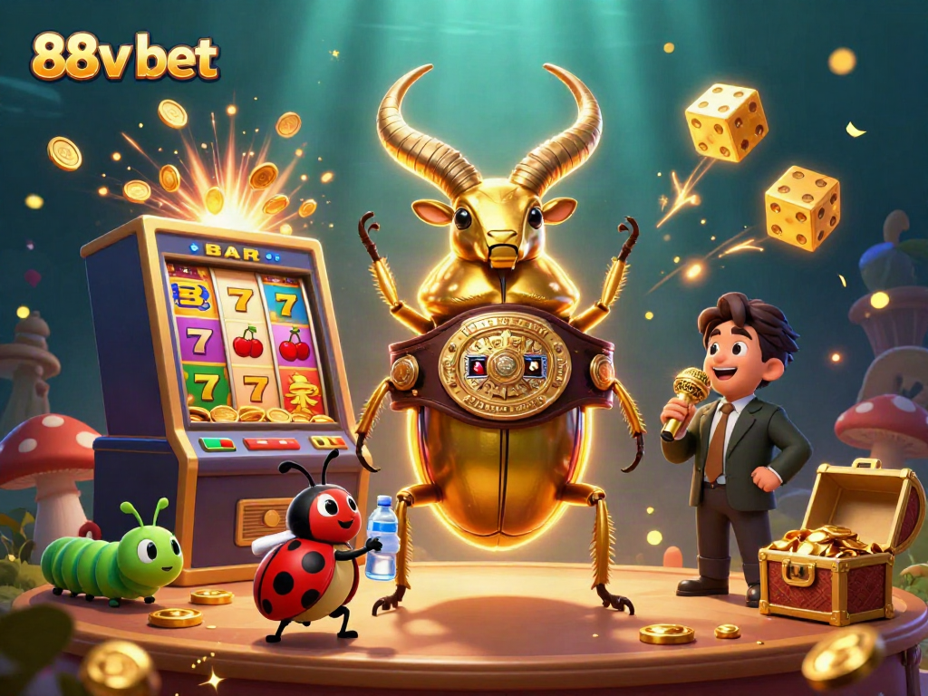 Experience the excitement of 88v bet with dynamic casino elements and engaging characters in this vibrant 3D illustration.