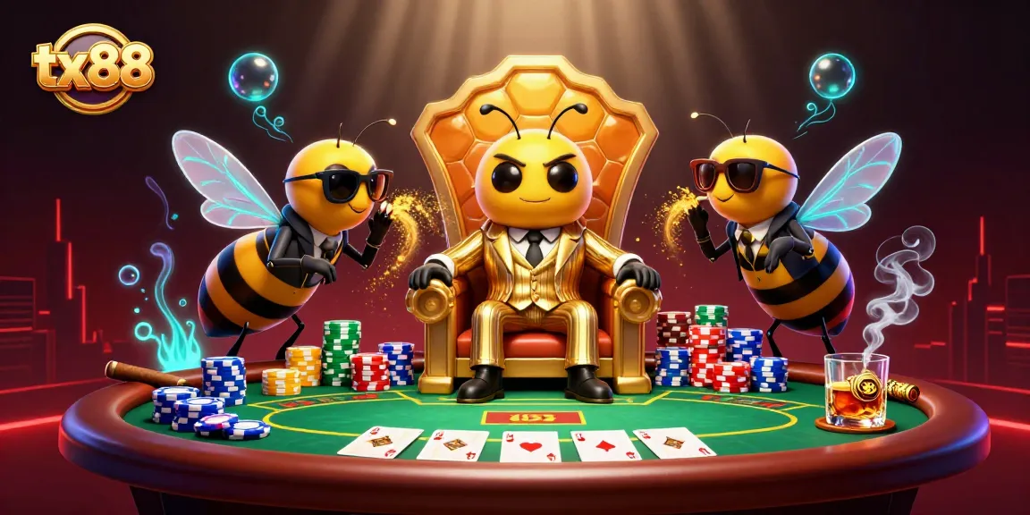 tx88 showcases a 3D bumblebee casino scene with poker chips and a vibrant atmosphere.