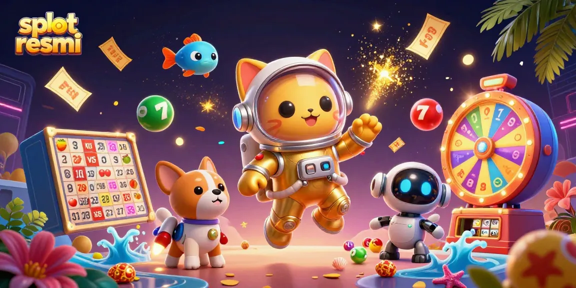 Experience thrilling wins at slot resmi with colorful slot reels and dynamic prize elements surrounding the characters.