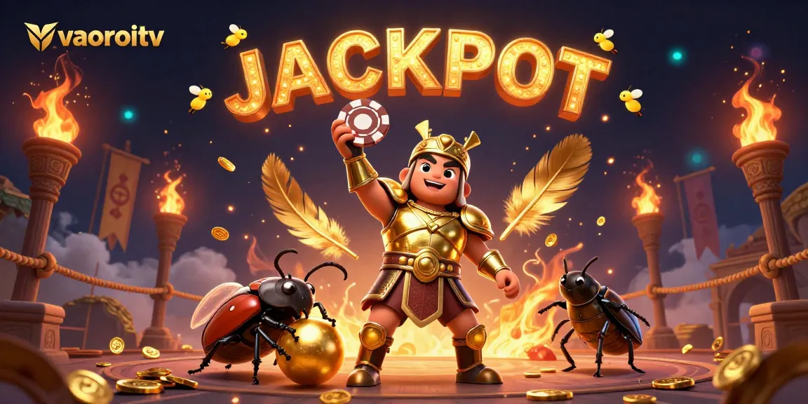 vaoroitv hits the jackpot with a vibrant 3D scene featuring a heroic beetle in golden armor.