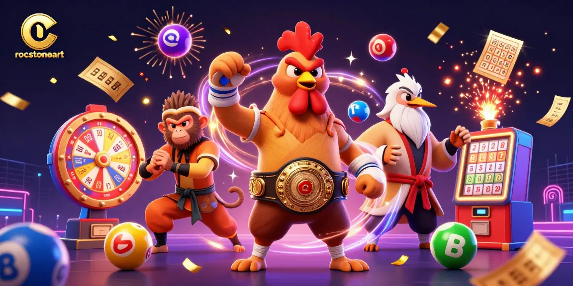 Engage with rocstoneart in a vibrant online gaming scene featuring playful lottery elements and dynamic characters.