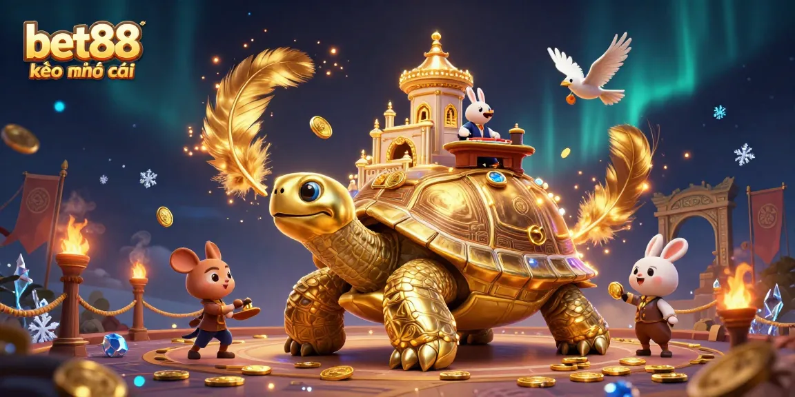 Engage in thrilling betting with bet88 kèo nhà cái featuring a vibrant 3D illustration of a golden tortoise casino.
