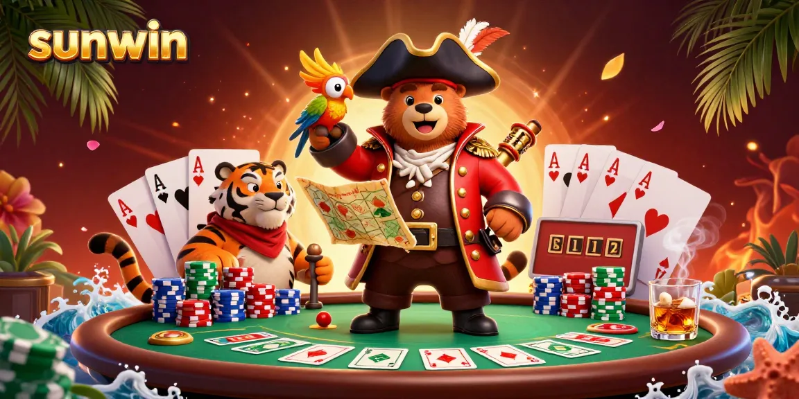Engage in thrilling game action with sunwin’s vibrant 3D casino scene featuring bears, tigers, and poker excitement.