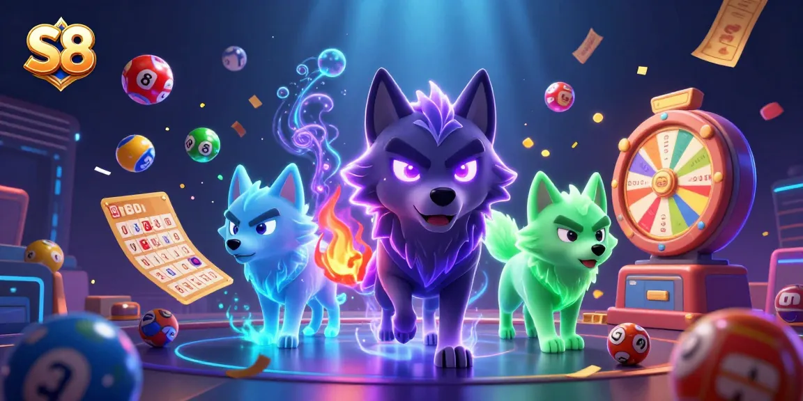 Engage in the thrilling world of S8 with vibrant lottery elements and ghostly wolves.