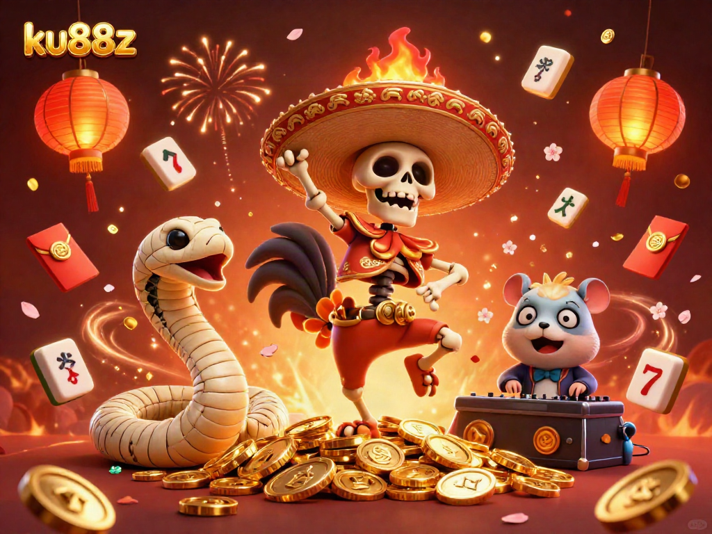 Experience the thrill of winning at ku88z with a vibrant 3D casino-themed illustration showcasing lively characters and dynamic gameplay.