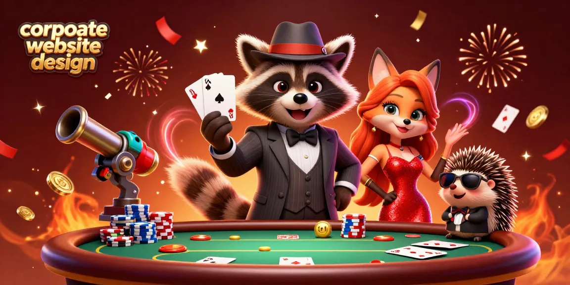 Experience corporate website design with engaging gameplay visuals featuring playful characters.