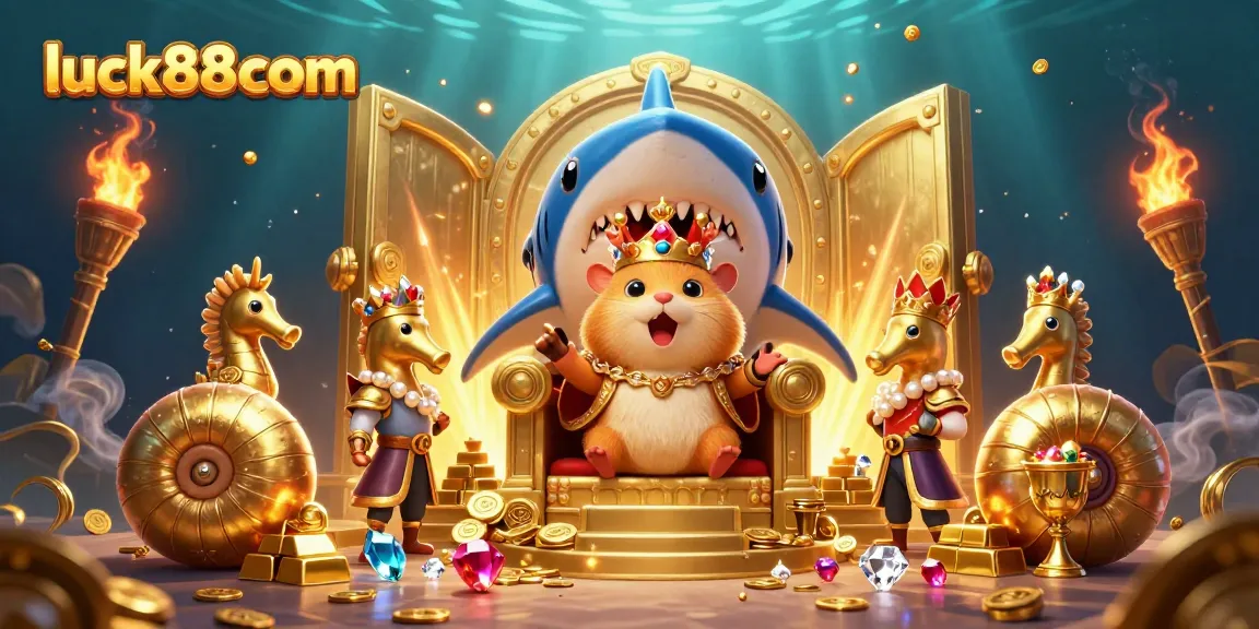 Join the excitement at luck88com with a dynamic 3D casino scene featuring treasure and a hamster king.