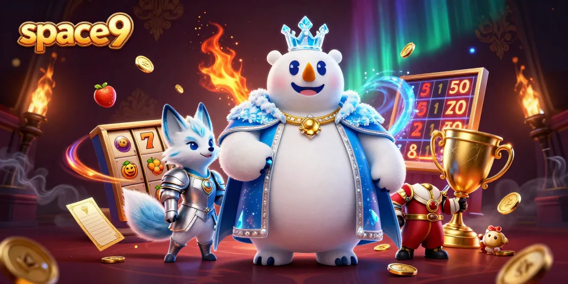 Spin the reels with space9 at this vibrant casino illustration featuring a unique polar bear and fox duo.