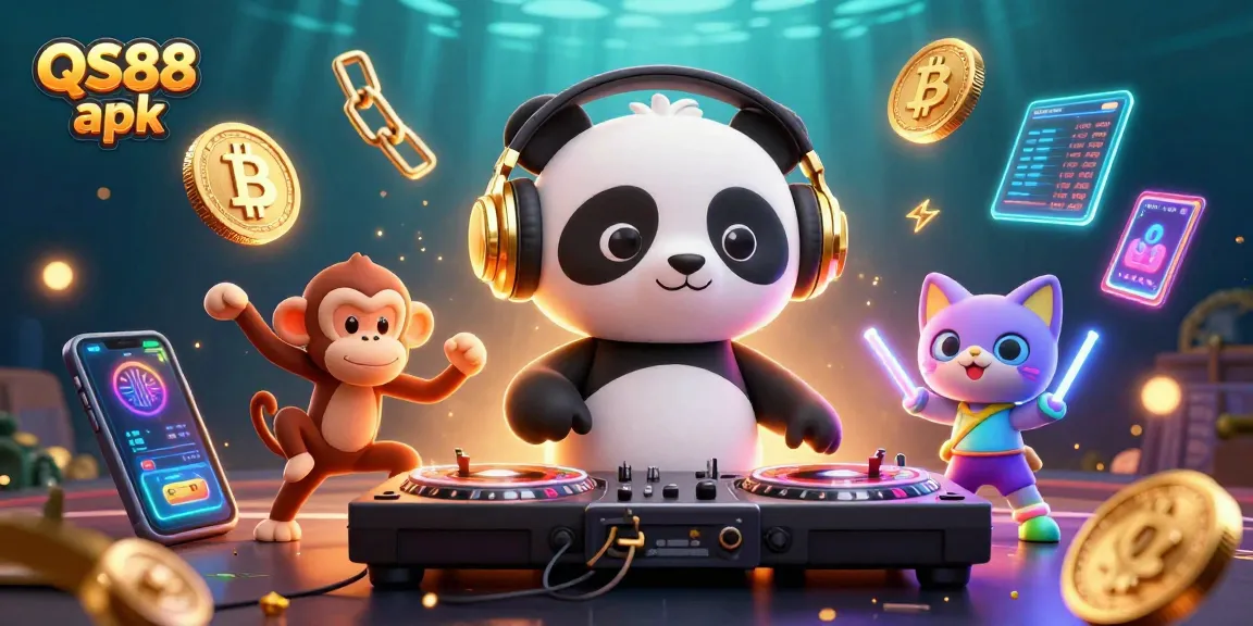 Spinning on roulette wheels with the QS88 apk characters, vibrant 3D casino illustration.