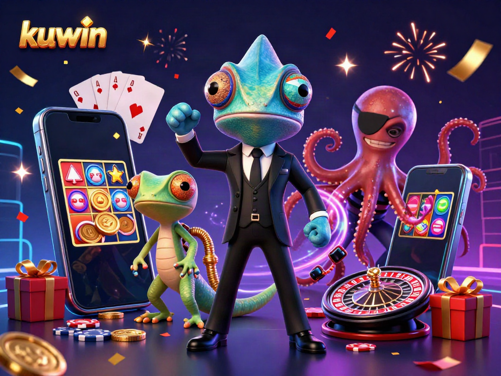 Engage with kuwin's thrilling adventure featuring a casino scene with a secret agent chameleon, gadgets, and more.