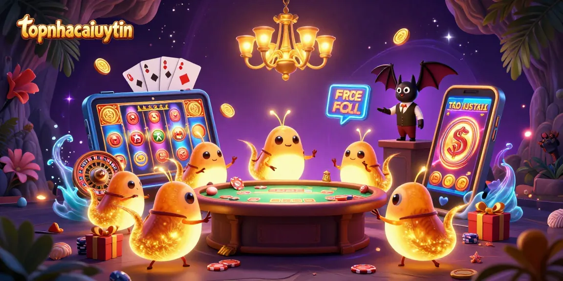 Experience topnhacaiuytin with glowworms lighting up a vibrant casino scene full of gaming action.