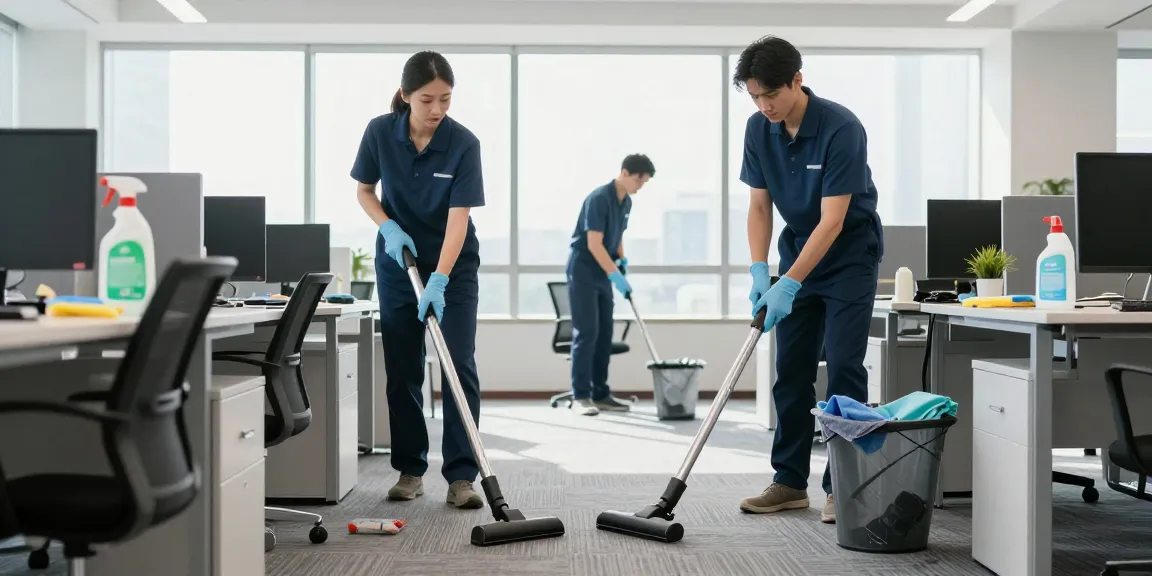Büroreinigung Dortmund durch ein professionelles Team in einem modernen Büro mit umweltfreundlichen Reinigungsmitteln.