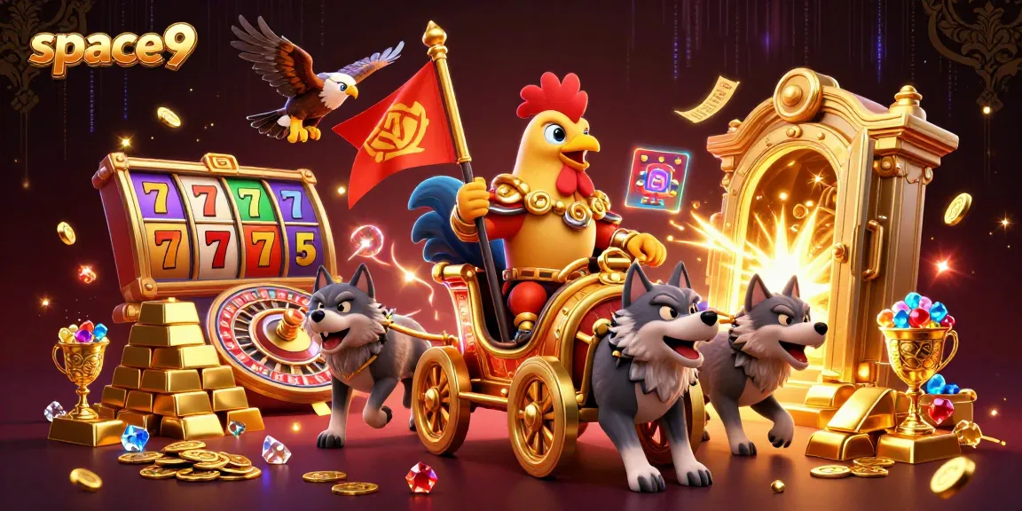 Experience thrilling gameplay at space9 casino with this stunning 3D illustration featuring dynamic characters and rich golden treasures.