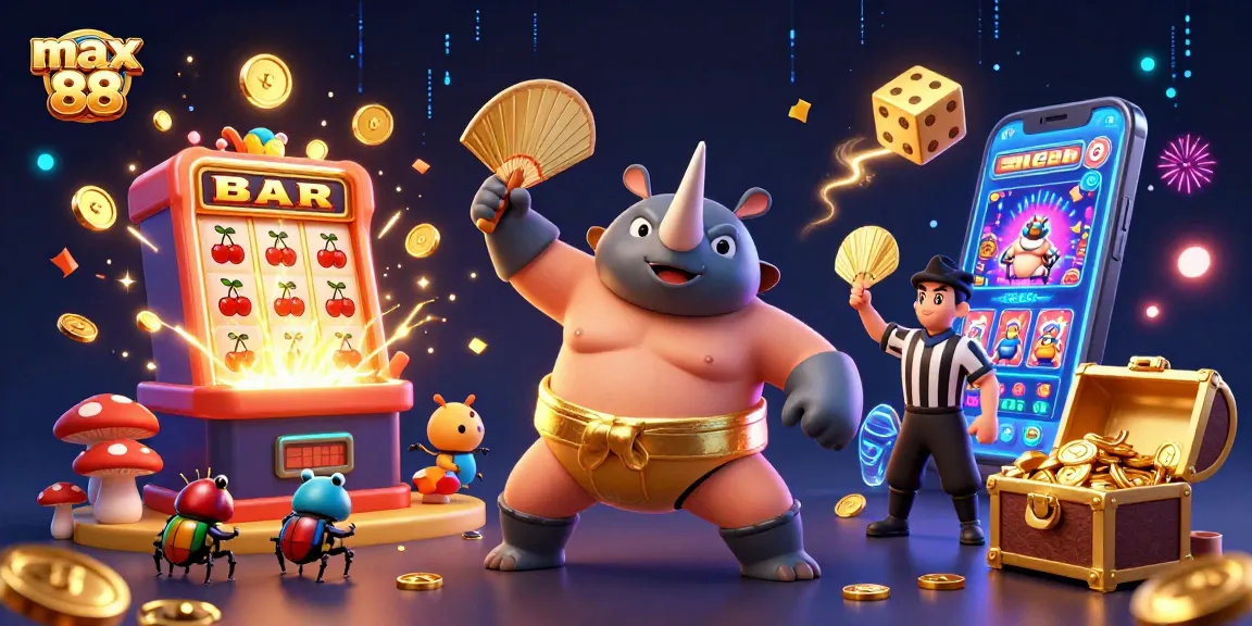 Experience thrilling wins at max 88 with a vibrant casino scene showcasing dynamic characters and game elements.